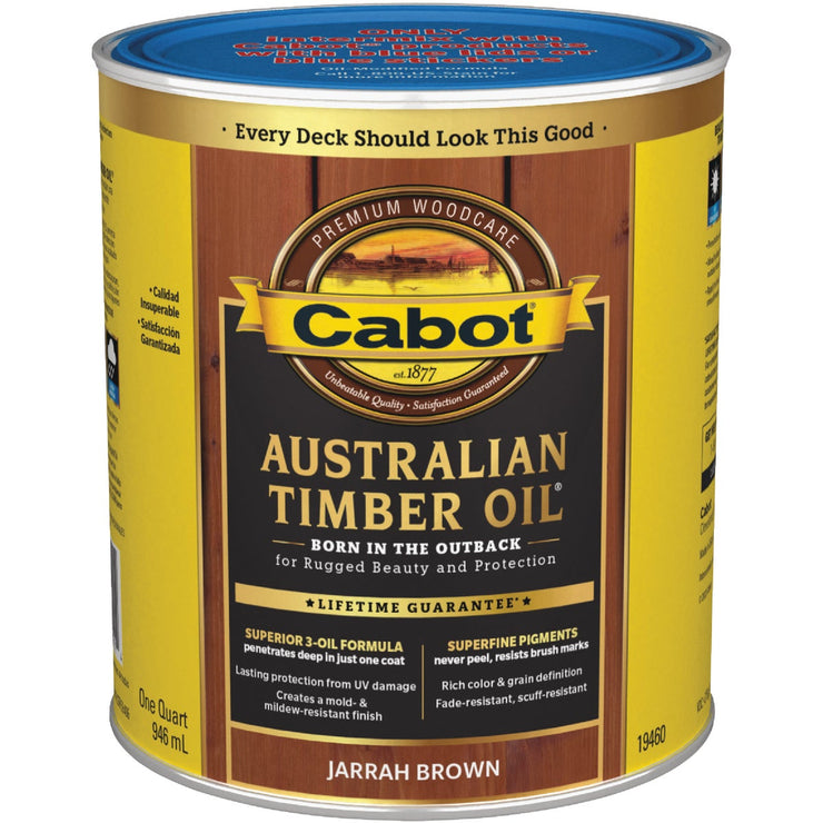 Cabot Australian Timber Oil Water Reducible Translucent Exterior Oil Finish, Jarrah Brown, 1 Qt.