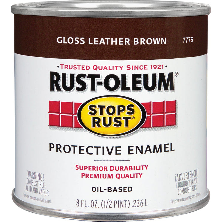 Rust-Oleum Stops Rust Oil Based Gloss Protective Rust Control Enamel, Leather Brown, 1/2 Pt.