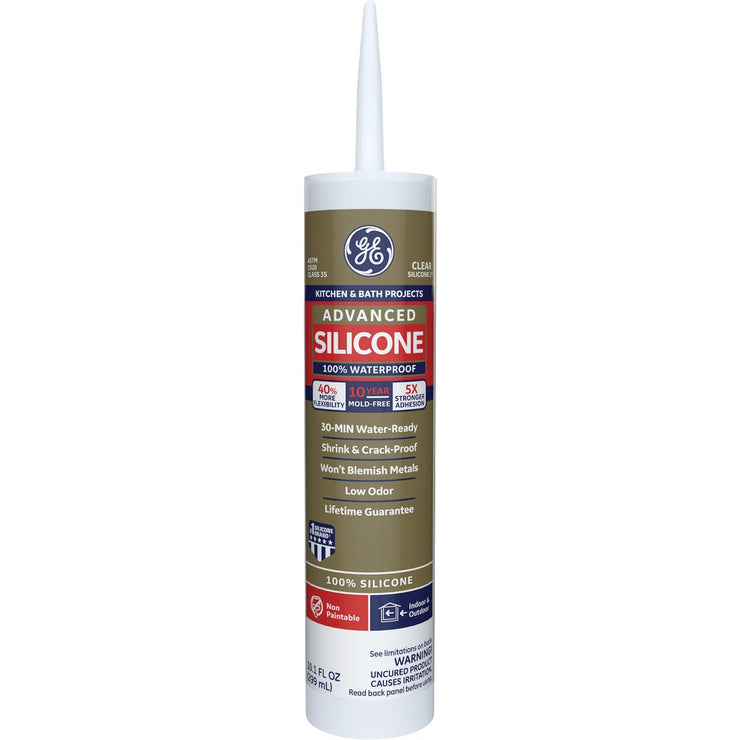 GE Advanced Silicone 2 Kitchen & Bath Sealant, Clear, 10.1oz
