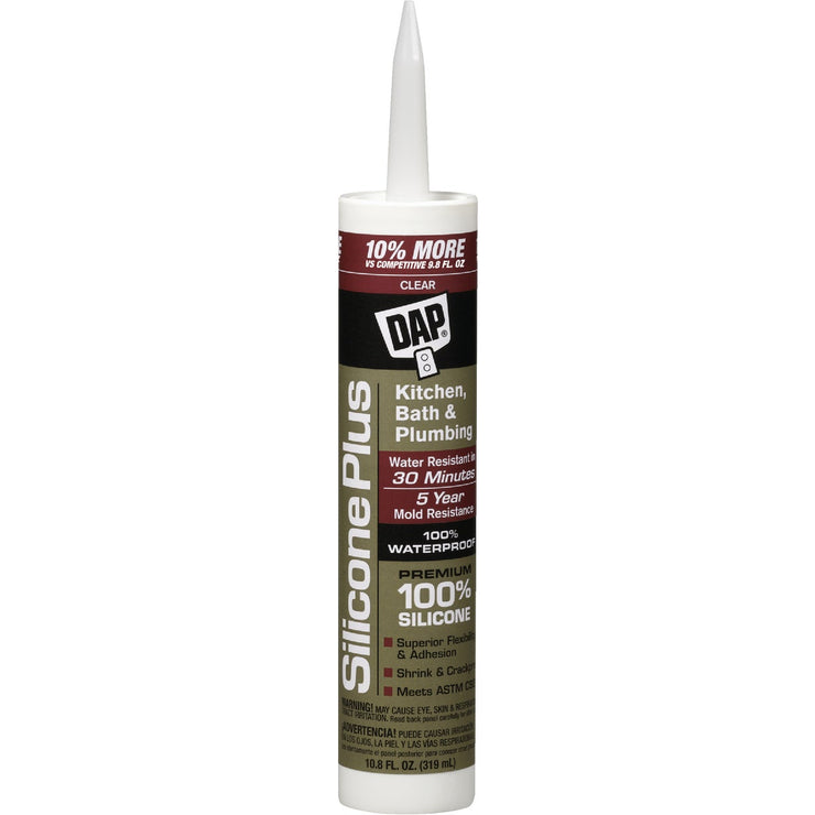 DAP Silicone Plus 10.8 Oz. Clear Premium Kitchen & Bath Silicone Sealant