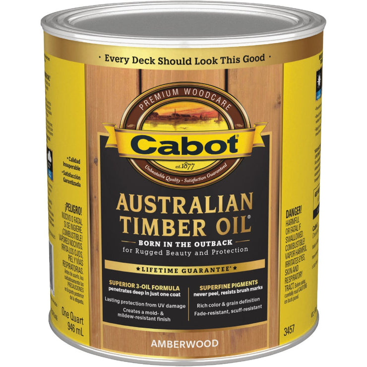 Cabot Australian Timber Oil Translucent Exterior Oil Finish, Amberwood, 1 Qt.