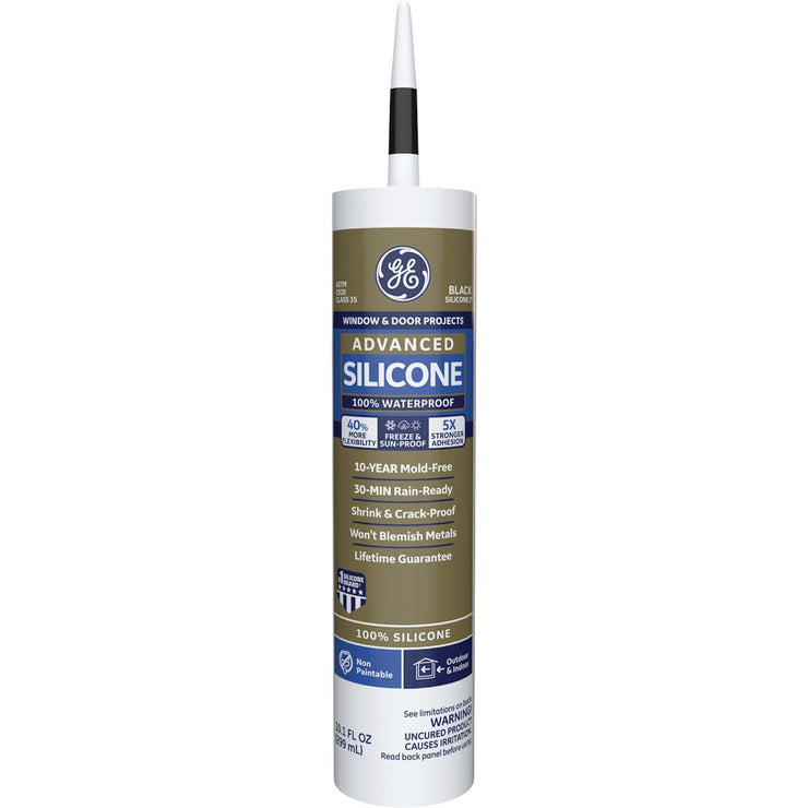 GE Advanced Silicone 2 Window & Door Sealant, Black, 10.1oz