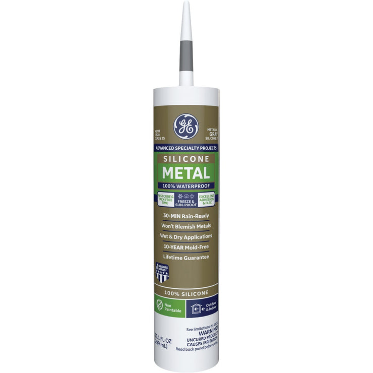 GE Metal Silicone 2 Sealant, Metallic Grey, 10.1oz