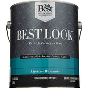 Best Look 100% Acrylic Latex Paint & Primer In One Satin Exterior House Paint, High Hiding White, 1 Gal.