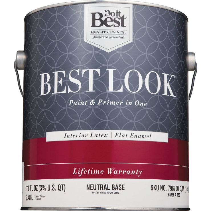 Best Look Latex Paint & Primer In One Flat Enamel Interior Wall Paint, Neutral Base, 1 Gal.