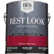 Best Look 100% Acrylic Latex Paint & Primer In One Flat Exterior House Paint, Neutral Base, 1 Gal.