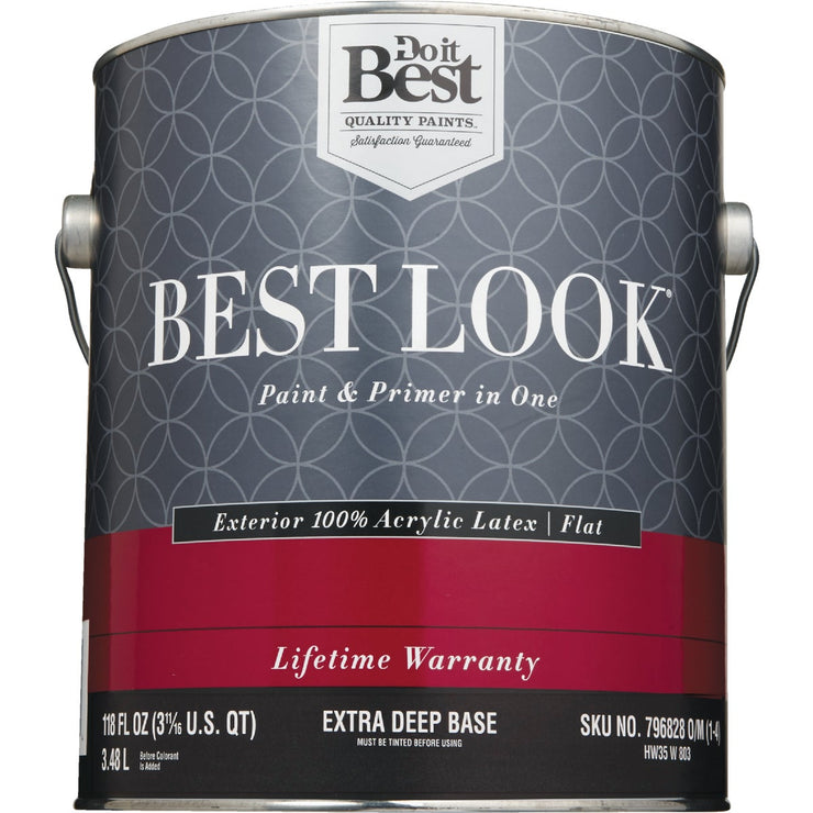 Best Look 100% Acrylic Latex Paint & Primer In One Flat Exterior House Paint, Exra Deep Base, 1 Gal.