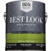 Best Look 100% Acrylic Latex Paint & Primer In One Semi-Gloss Exterior House Paint, Extra Deep Base, 1 Gal.