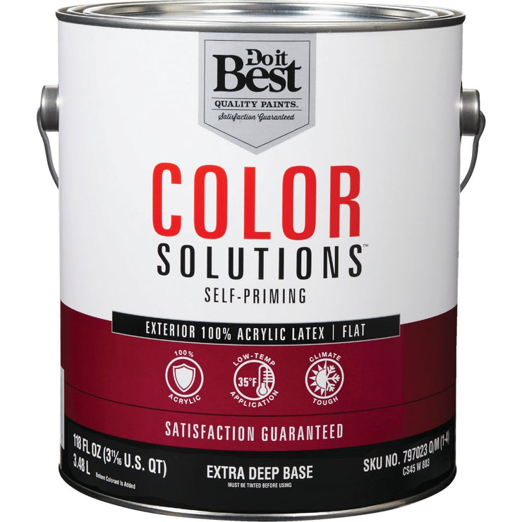 Do it Best Color Solutions 100% Acrylic Latex Self-Priming Flat Exterior House Paint, Extra Deep Base, 1 Gal.
