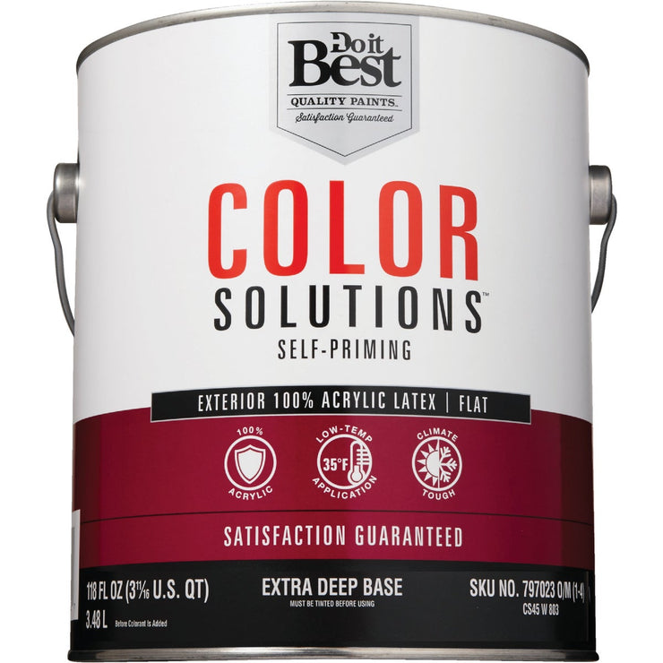 Do it Best Color Solutions 100% Acrylic Latex Self-Priming Flat Exterior House Paint, Extra Deep Base, 1 Gal.