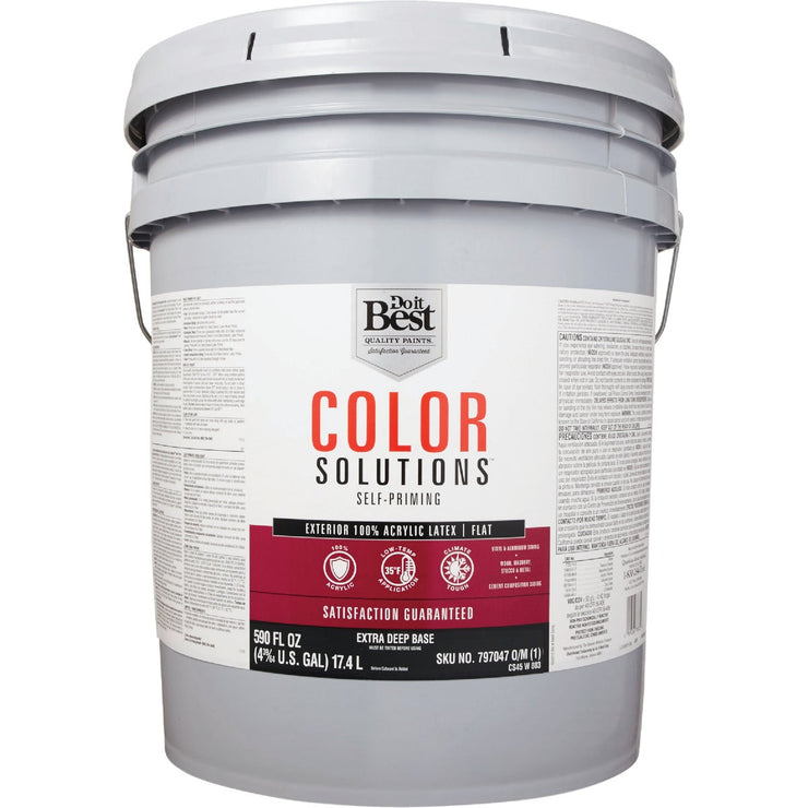 Do it Best Color Solutions 100% Acrylic Latex Self-Priming Flat Exterior House Paint, Extra Deep Base, 5 Gal.