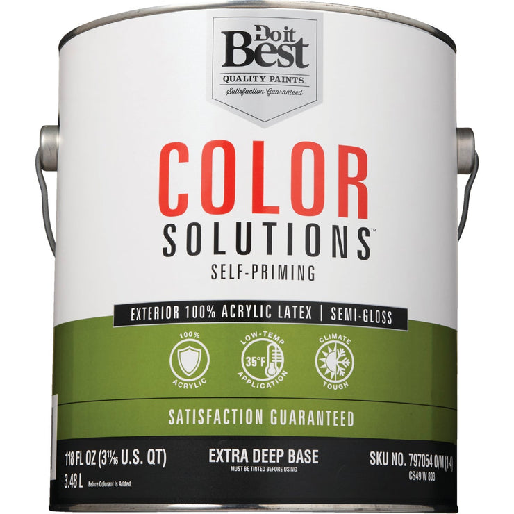 Do it Best Color Solutions 100% Acrylic Latex Self-Priming Semi-Gloss Exterior House Paint, Extra Deep Base, 1 Gal.