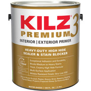 KILZ 3 Premium Water-Base Interior/Exterior Sealer Stain Blocking Primer, White, 1 Gal.