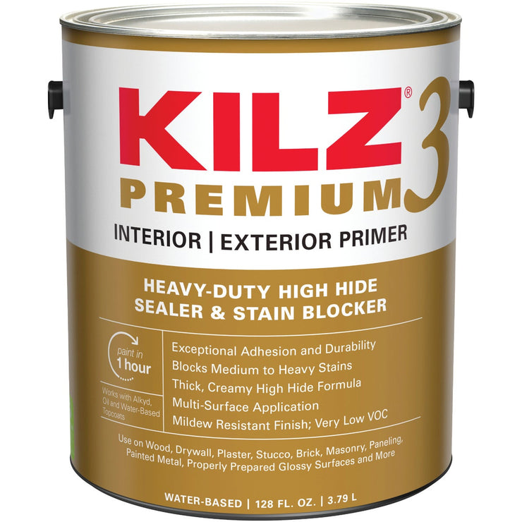 KILZ 3 Premium Water-Base Interior/Exterior Sealer Stain Blocking Primer, White, 1 Gal.