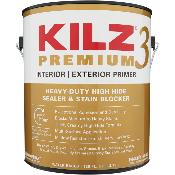 KILZ 3 Premium Water-Base Interior/Exterior Sealer Stain Blocking Primer, White, 1 Gal.