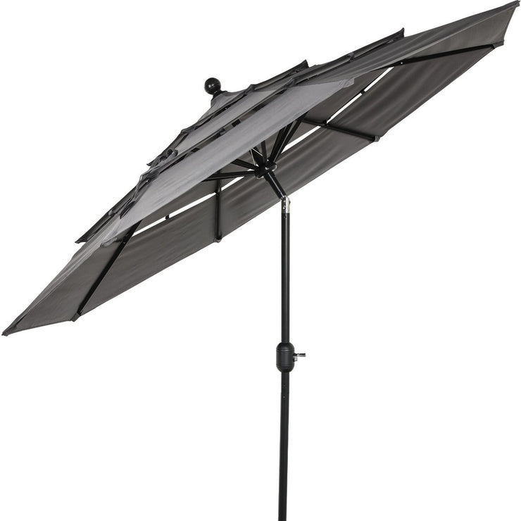 Outdoor Expressions 9 Ft. 3-Tier Tilt/Crank Smoke Gray Patio Umbrella