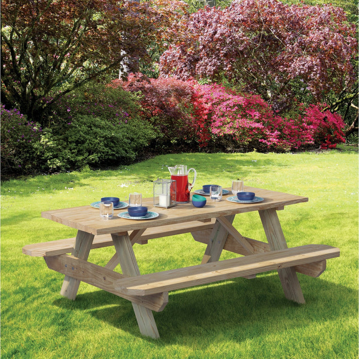 Outdoor Essentials 6 Ft. Pressure-Treated Wood Picnic Table with Benches