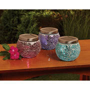 Outdoor Expressions 3.5 In. H. x 3.5 In. Dia. Green, Red, or Purple Crackled Glass Tabletop Solar Patio Light