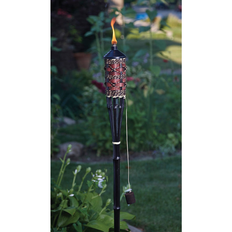 Outdoor Expressions 60 In. Brown Bamboo Patio Torch with Rattan Weave