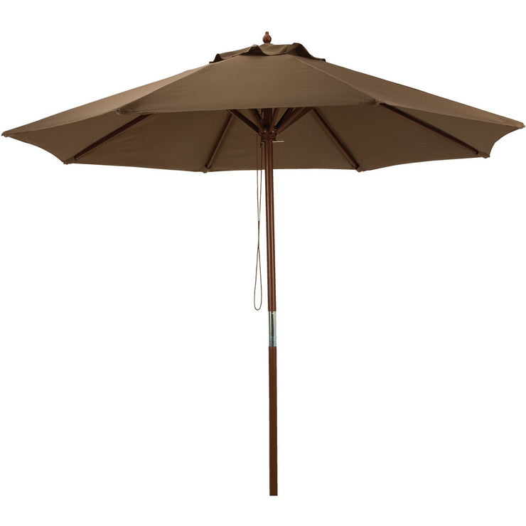 Outdoor Expressions 9 Ft. Pulley Brown Market Patio Umbrella with Chrome Plated Hardware