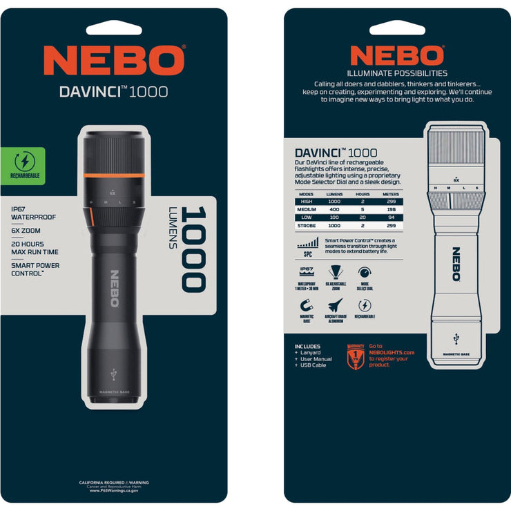 Nebo DaVinci LED Anodized Aluminum 1000 Lm. Rechargeable Flashlight – Hemlock Hardware Nebo DaVinci LED Anodized Aluminum 1000 Lm. Rechargeable Flashlight – Hemlock Hardware