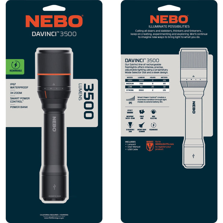 nebo 3500 lumen flashlight Nebo DaVinci LED Anodized Aluminum 3500 Lm. Rechargeable Flashlight – Hemlock Hardware
