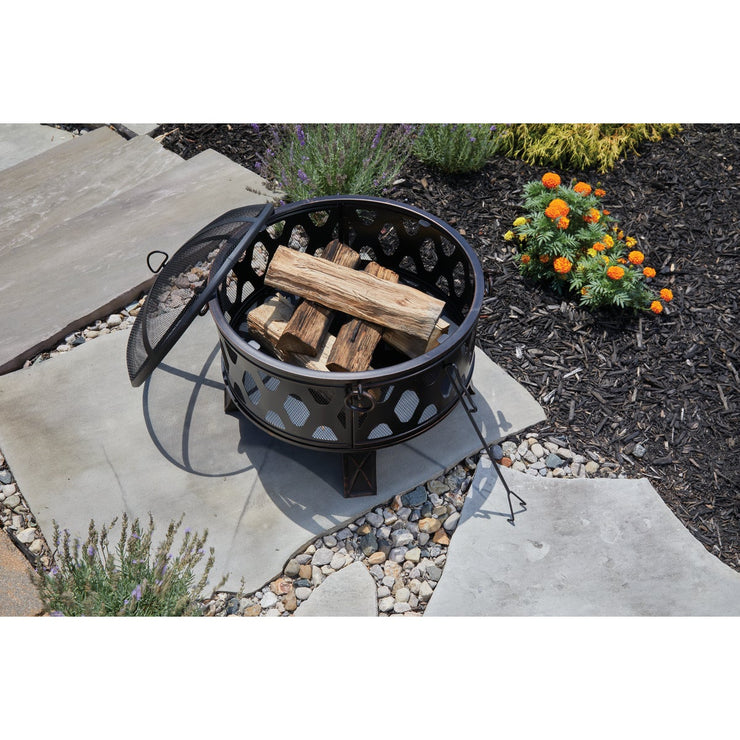 Outdoor Expressions 26 In. Antique Bronze Deep Bowl Steel Firepit