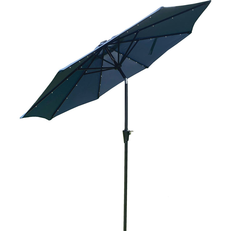 Outdoor Expressions 9 Ft. Aluminum Tilt/Crank Heather Blue Patio Umbrella with Solar LED Lights