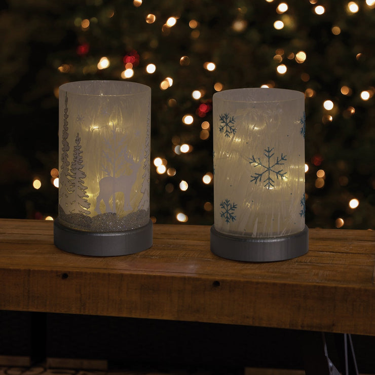 Alpine 4 In. W. x 7 In. H. x 4 In. L. Silver or Blue Lantern with LED String Lights Holiday Decoration