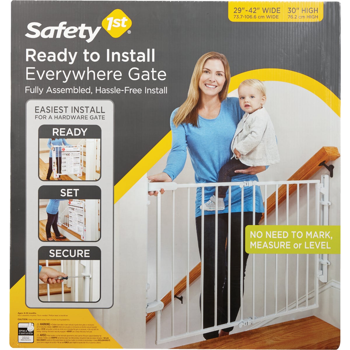 Safety 1 Ready to Install White Top of Stairs Safety Gate Hemlock Hardware