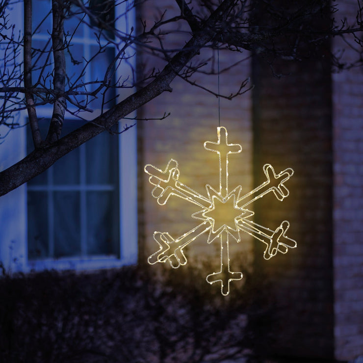 Alpine 18 In. Warm White LED Hanging Snowflake Lighted Decoration