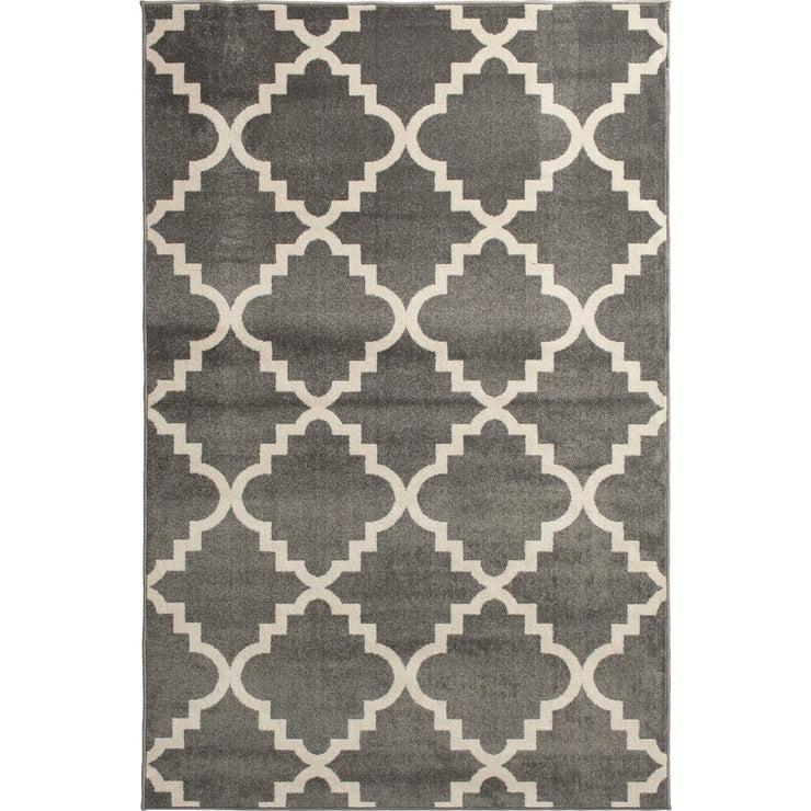 Backyard Bungalow 6 Ft. 6 In. x 9 Ft. 6 In. Canterbury Stone/Ivory Lattice Plush Outdoor Rug