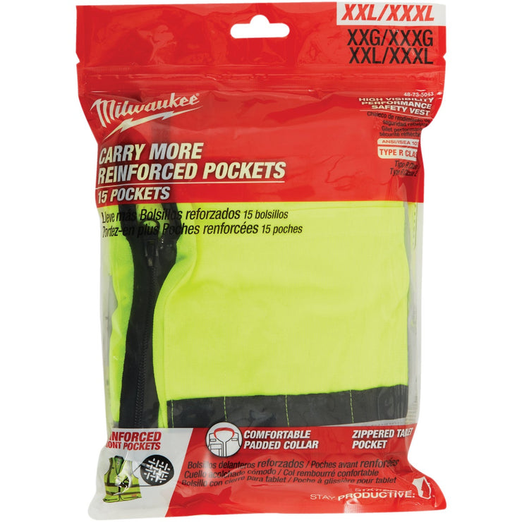 Milwaukee ANSI Class 2 Hi Vis Yellow Performance Safety Vest 2XL/3XL