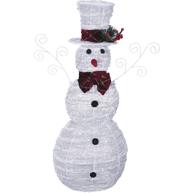 Alpine 29 In. Warm White LED White Mesh Snowman Lighted Decoration with Bowtie