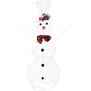 Alpine 38 In. Warm White LED White Mesh Snowman Lighted Decoration with Bowtie