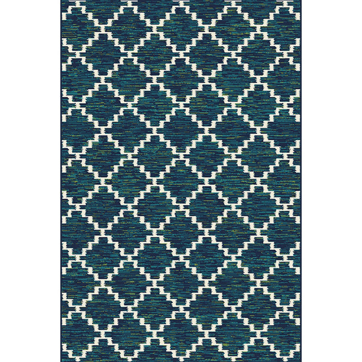 Backyard Bungalow Peosta 6 Ft. 7 In. x 9 Ft. 6 In. Teal Lattice Plush Outdoor Rug