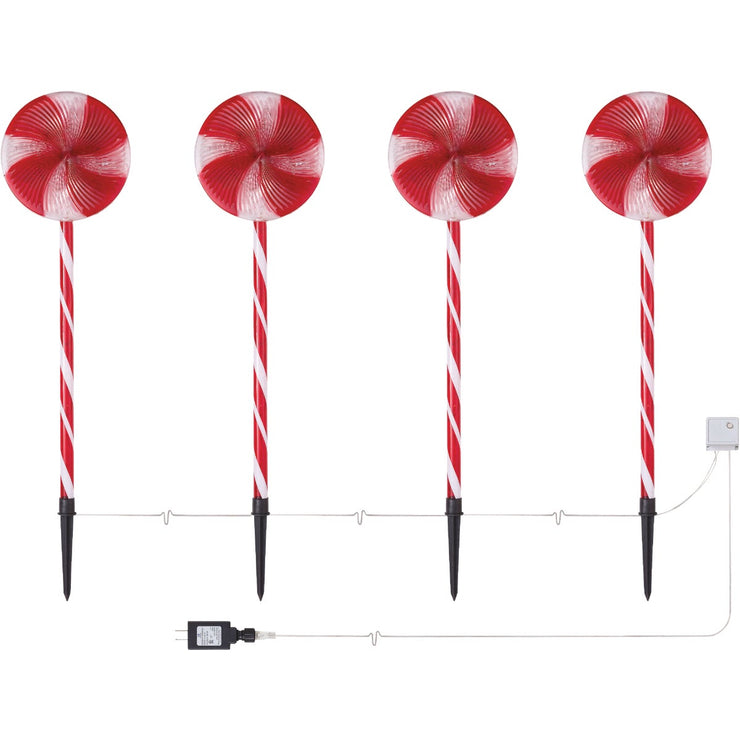 Alpine 28 In. LED Peppermint Candy Multi-Function Garden Stakes (4-Pack)