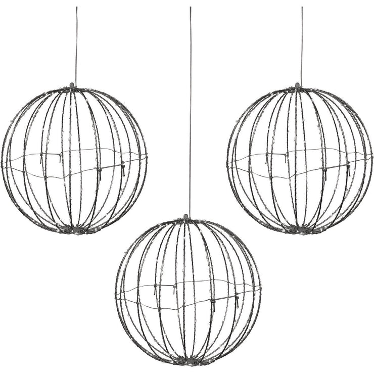 Alpine 8 In. Foldable Metal Sphere Warm White LED Christmas Ornament (3-Pack)