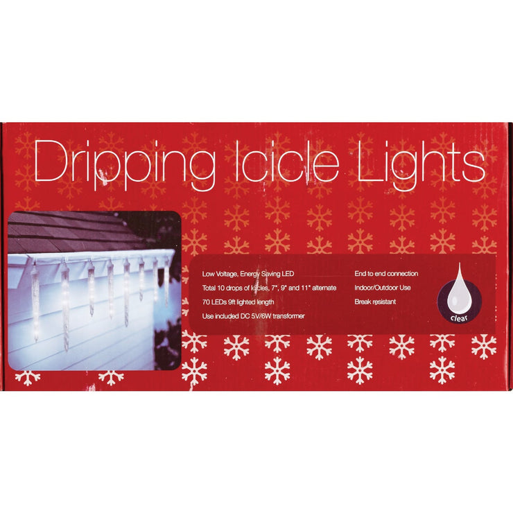 J Hofert Warm White 70-Bulb 7 In./9 In./11 In. LED Drip Icicle Light Set with White Wire