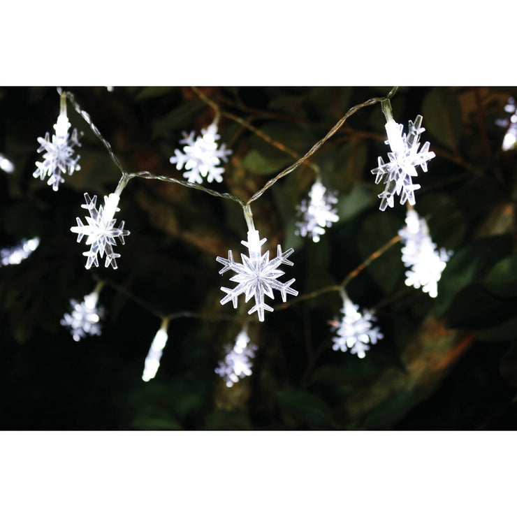 Alpine White 20-Bulb LED Snowflake Battery Operated Light Set