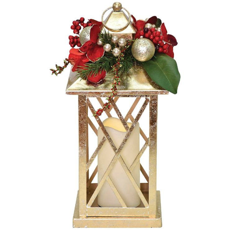 Gabriella 15 In. H. Metal Lantern with LED Candle & Arrangement