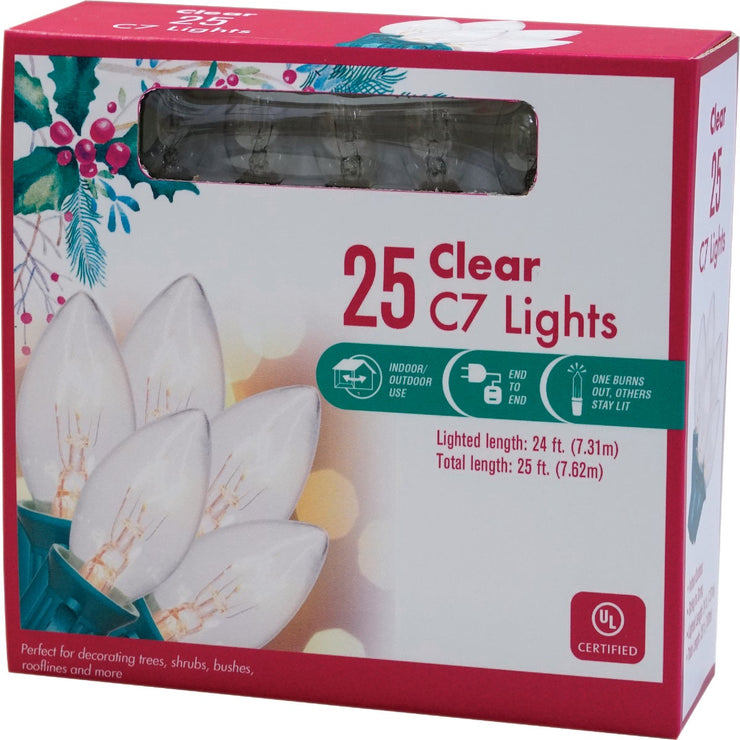 Clear 25-Bulb C7 String Light Set with Green Wire