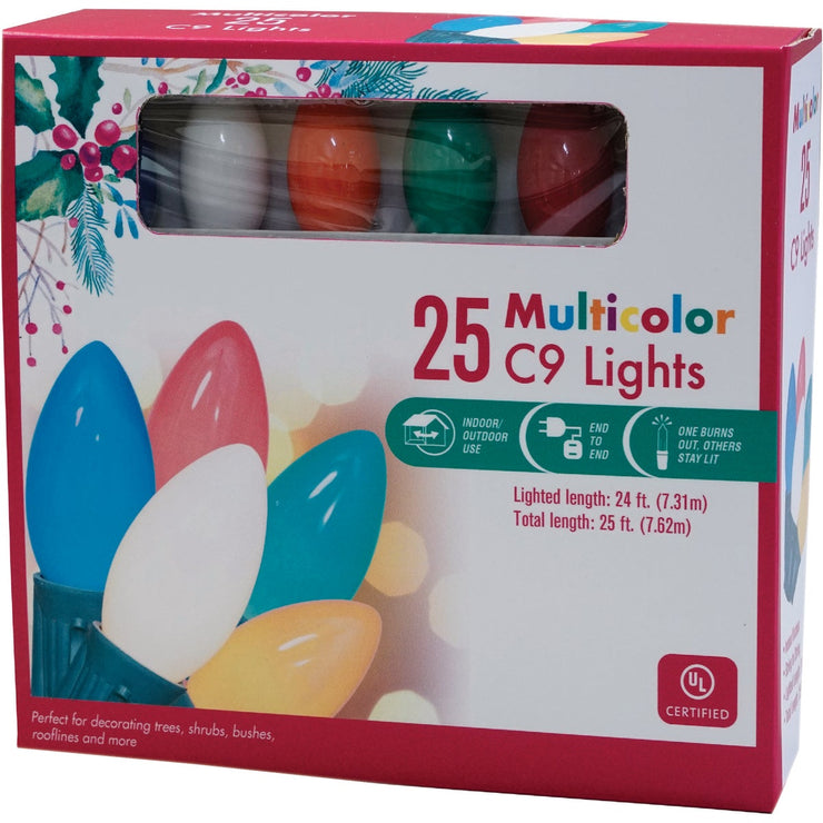 Ceramic Multi 25-Bulb C9 String Light Set with Green Wire