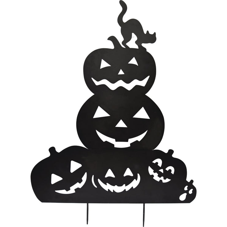 49.45 In. Metal Stacked Jack-O-Lanterns Stacked with Scaredy Cat Yard Stake