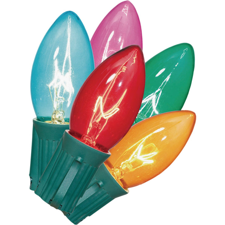 Transparent Multi 25-Bulb C9 String Light Set with Green Wire