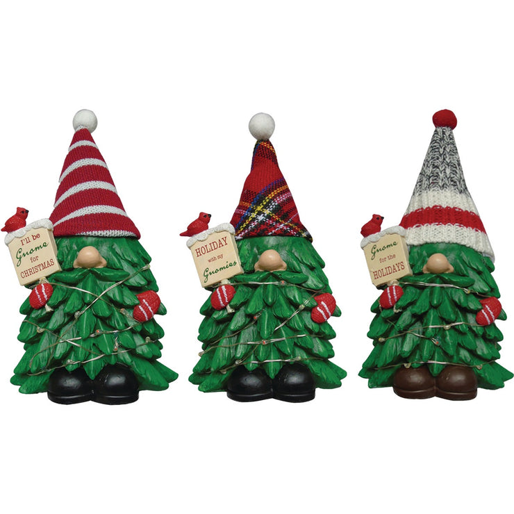 Alpine 3 In. W. x 7 In. H. x 4 In. L. Polyresin LED Gnome Christmas Tree