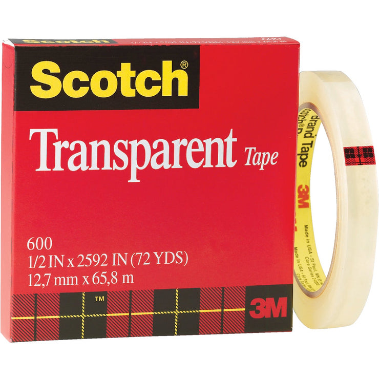 3M 600 Scotch Transparent Tape, 1/2 in x 2592 in (12,7 x 65,8 m)