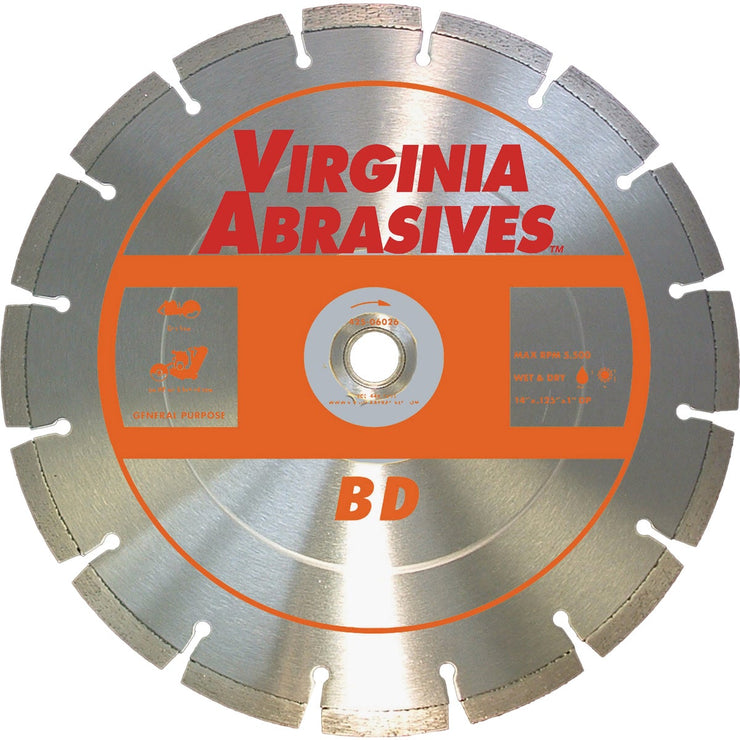 Virginia Abrasives 14 In. Segmented Dry/Wet Cut BD Diamond Blade