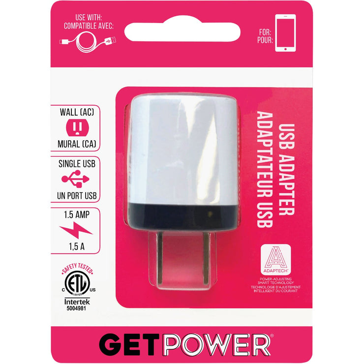 GetPower Single USB to AC White Wall Adapter Charger